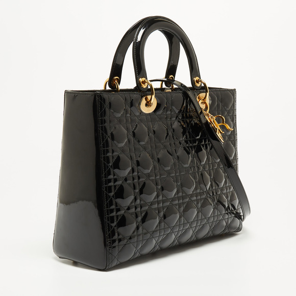 DIOR Black Cannage Patent Leather Large Lady  Tote - Picture 3 of 8